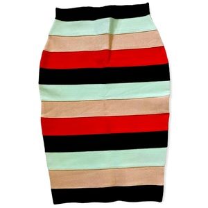 Bebe Sz XS BodyCon Multicolour Striped Pencil Skirt Like New